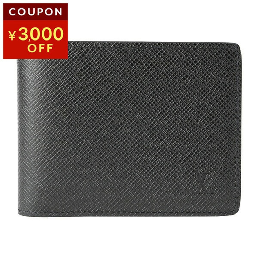 Louis Vuitton Taiga Portefeuille Multiple Bifold Wallet Leather Black